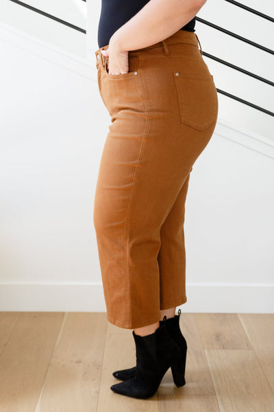 Judy Blue - Briar High Rise Control Top Wide Leg Crop Jeans in Camel