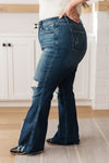 Judy Blue Cassandra High Rise Control Top Distressed Flare Jeans