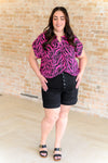 Lizzy Cap Sleeve Top in Pink and Black Zebra