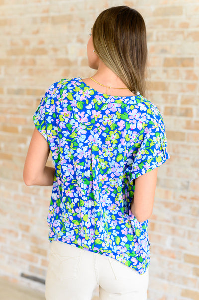 Lizzy Cap Sleeve Top in Royal and Pink Wildflower