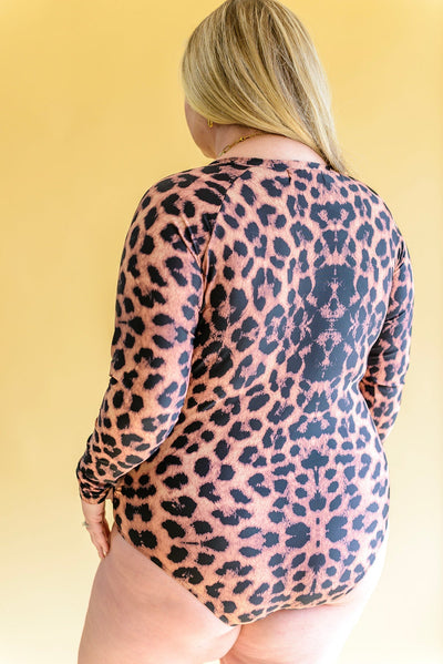 Sample Montego Animal Print Zip Up Long Sleeve Swimsuit