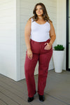 Judy Blue - Phoebe High Rise Front Seam Straight Jeans in Burgundy