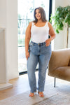 Judy Blue Quinn Mid Rise Cell Phone Pocket Dad Jeans