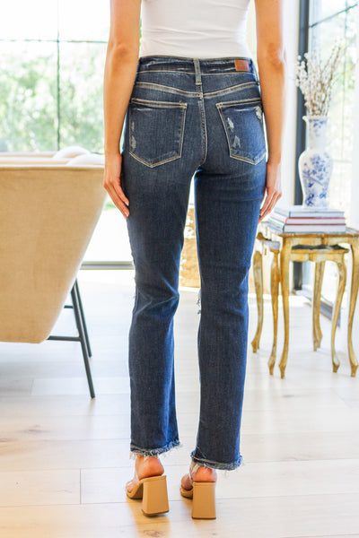 Judy Blue Sloane Mid Rise Heavy Destroyed Straight Jeans
