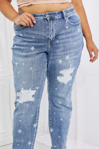 Sample Judy Blue Sarah Full Size Star Pattern Boyfriend Jeans