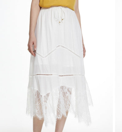 Sample White Lace Asymmetrical Hem Maxi Skirt