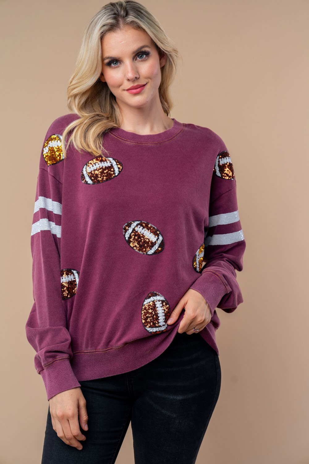 Sequin Football Long Sleeve Knit Top