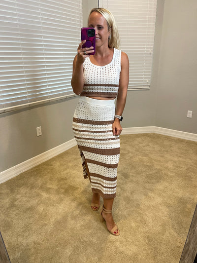 Sample Striped Openwork Cropped Tank and Split Skirt Set