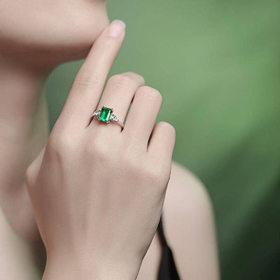 Emerald 925 Sterling Silver Emerald Cut Adjustable Rings