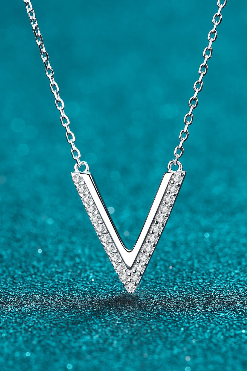 Sterling Silver Letter V Pendant Necklace