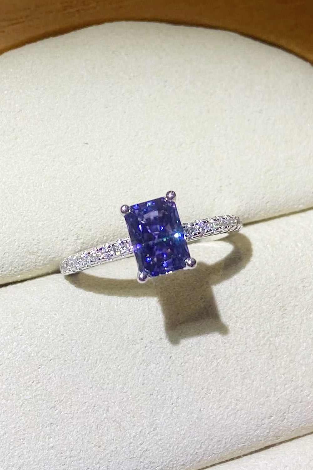 Sapphire 1 Carat Moissanite  Emerald Cut Ring