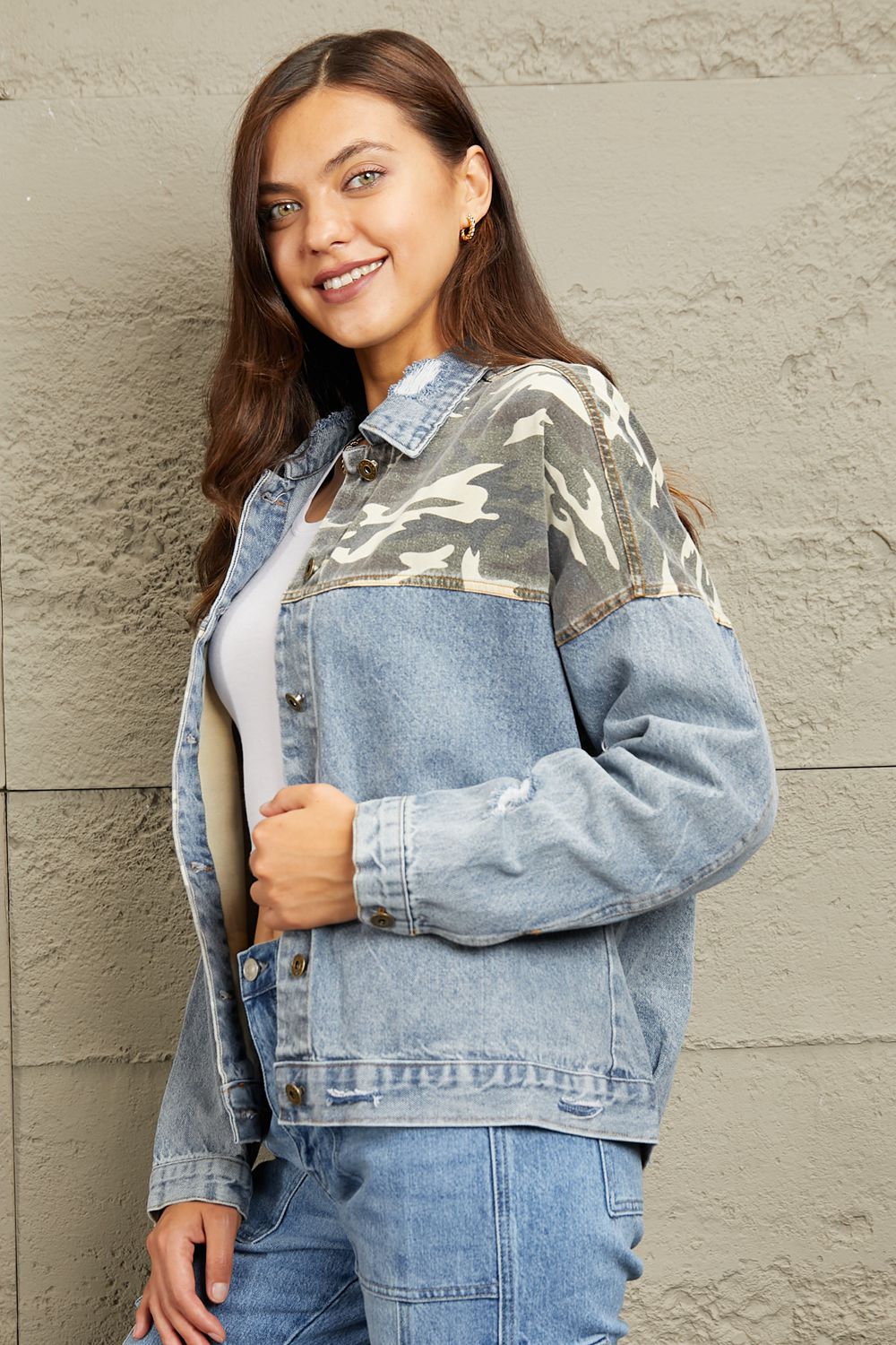 Floral Camo Print Trucker Jacket