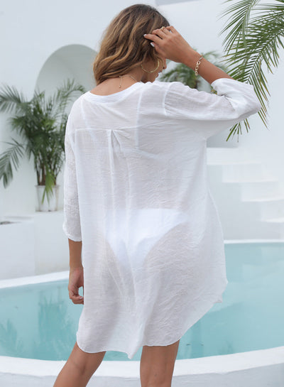 Notched Solid Color Beach Cover Up