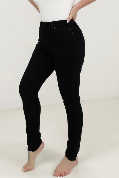 Sample Judy Blue High Waist "Control Top" with Shark Hem & Back Shield Pkt Skinny Jeans