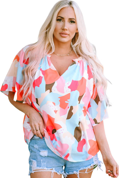 Art Tiles Half Sleeve Blouse