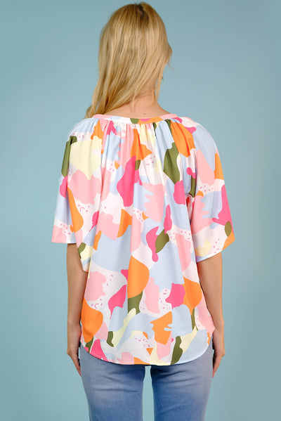 Art Tiles Half Sleeve Blouse