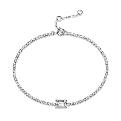 Rectangle-Shaped 925 Sterling Silver Moissanite Charm Bracelet