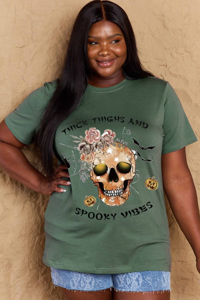 Simply Love Full Size THICK THIGHS AND SPOOKY VIBES Graphic Cotton T-Shirt