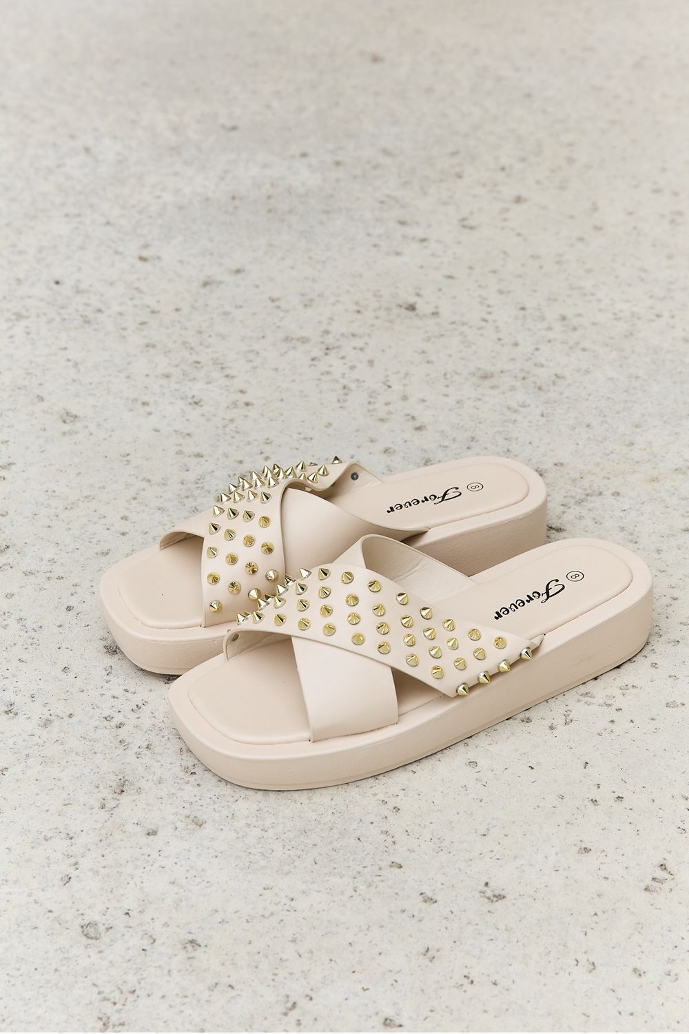 Forever Link Studded Cross Strap Sandals in Cream Bella Jade