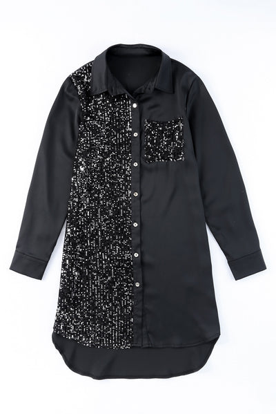 Sassy Sequin Button Shirt Dress