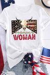 American Woman Cow Skull Print Graphic T Shirt