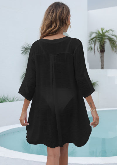 Notched Solid Color Beach Cover Up