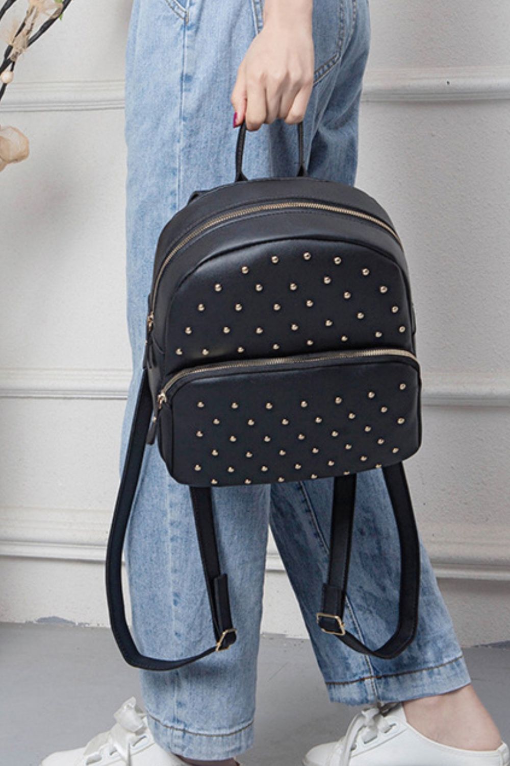 Women's Mini Leather Backpack Purse With Rivets Leather Rucksack For W –  igemstonejewelry