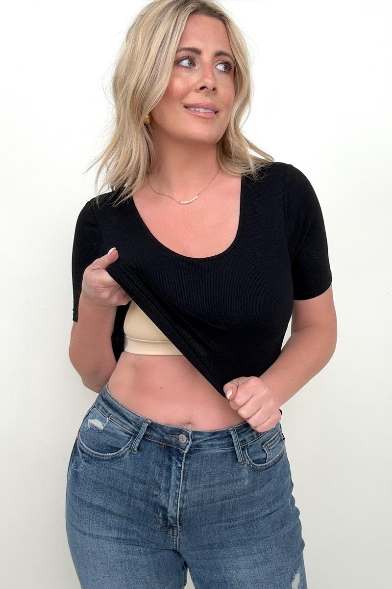 Fawnfit Basic Ribbed Fitted Tee with Built In Bra - Bella Jade