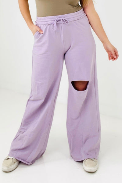 Zenana French Terry Laser Cut Pants With Pockets