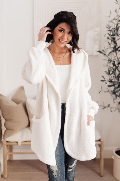 At The Lodge Fuzzy Cardigan in Off White