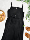 Decorative Button Front Maxi Dress With Pockets In Midnight Black