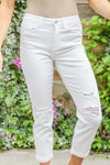 IS JUDY BLUE Mid-Rise Boyfriend Destroyed White Jeans