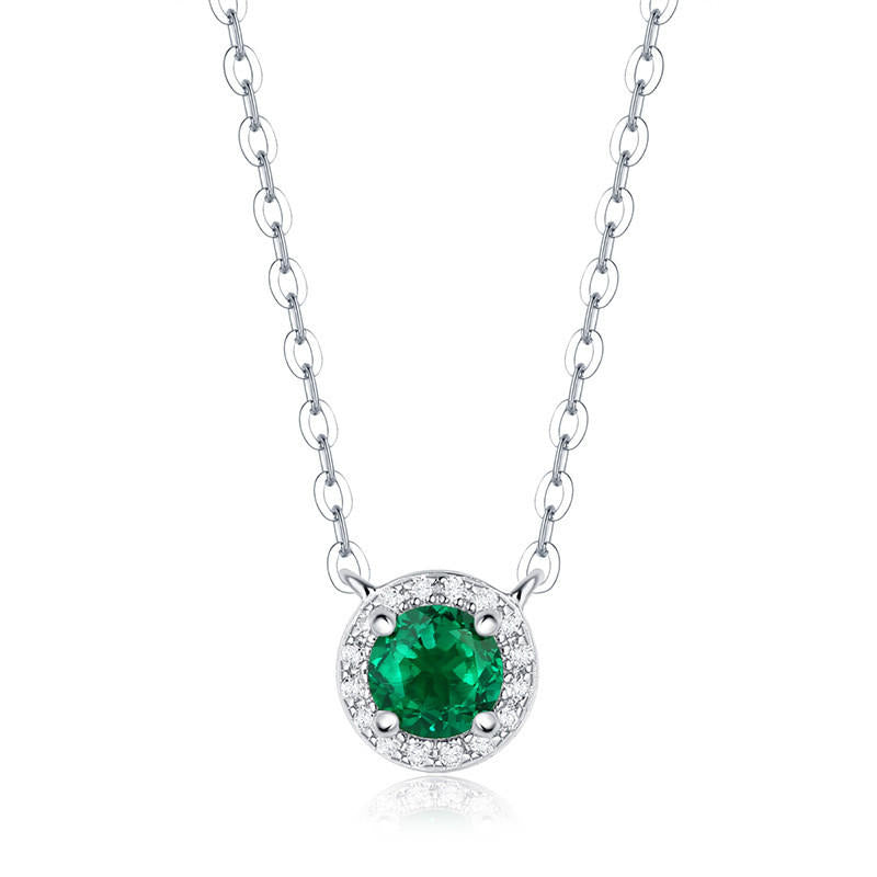 Emerald Round-Shaped 925 Sterling Silver Pendant Necklace