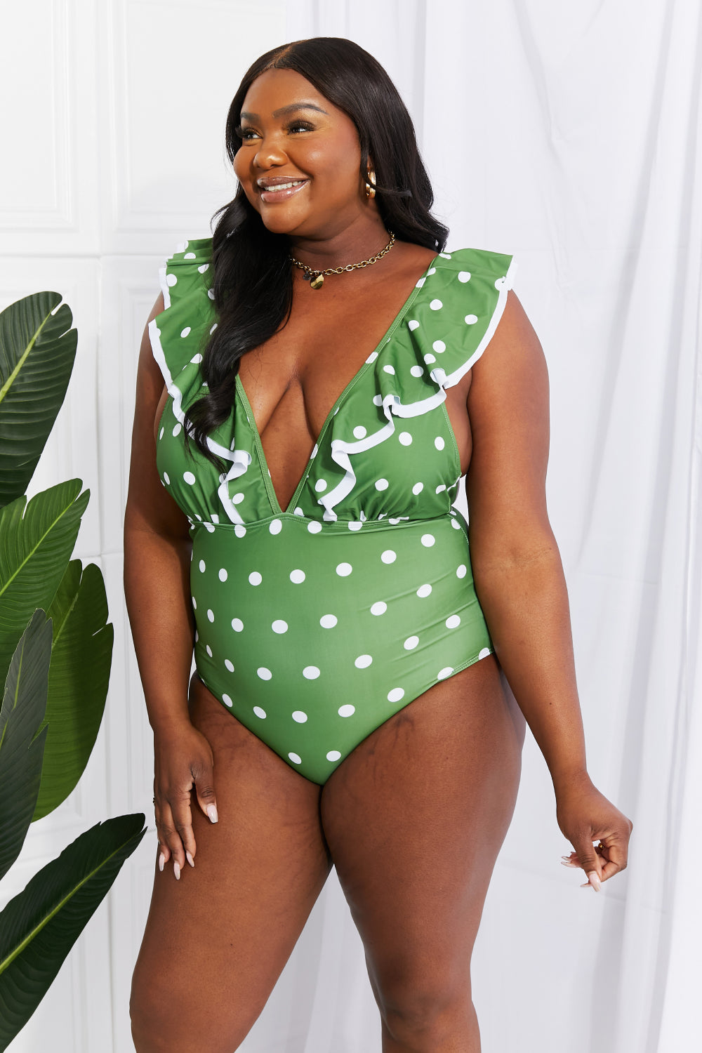 Green deals ruffle swimsuit