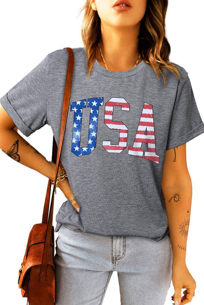 USA Flag Print Short Sleeve Graphic T Shirt