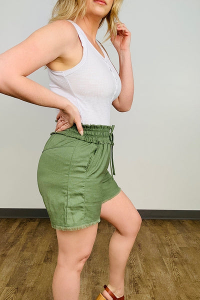 Sample Zenana Linen Frayed Hem Drawstring Shorts With Pockets