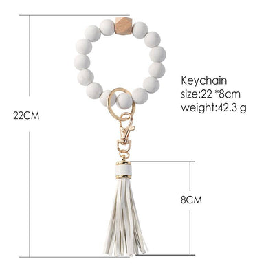 Solid Beaded Bracelet With Tassel Keychain