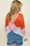 Colorblock Long Sleeve Twisted Back Loose Knit Top
