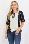 BOMBOM She's Blossoming Floral Contrast Knit Top in Black