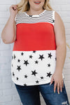 Stripes Stars Print Sleeveless Plus Size Tank Top