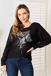 Double Take Sequin Graphic Dolman Sleeve Knit Top