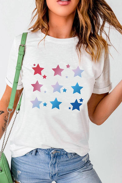 Stars Graphic Print Crew Neck T Shirt