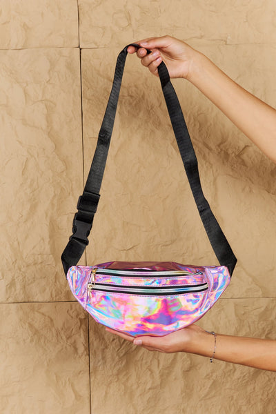 Good Vibrations Holographic Belt Bag in Hot Pink