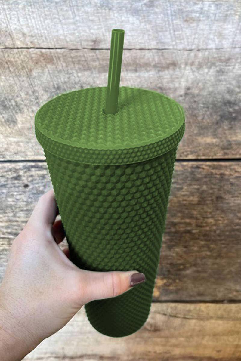 24oz Matte Black Studded Tumbler with Straw and Lid, Reusable