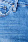 Kancan Mid Rise Distressed Raw Hem Bootcut Jeans