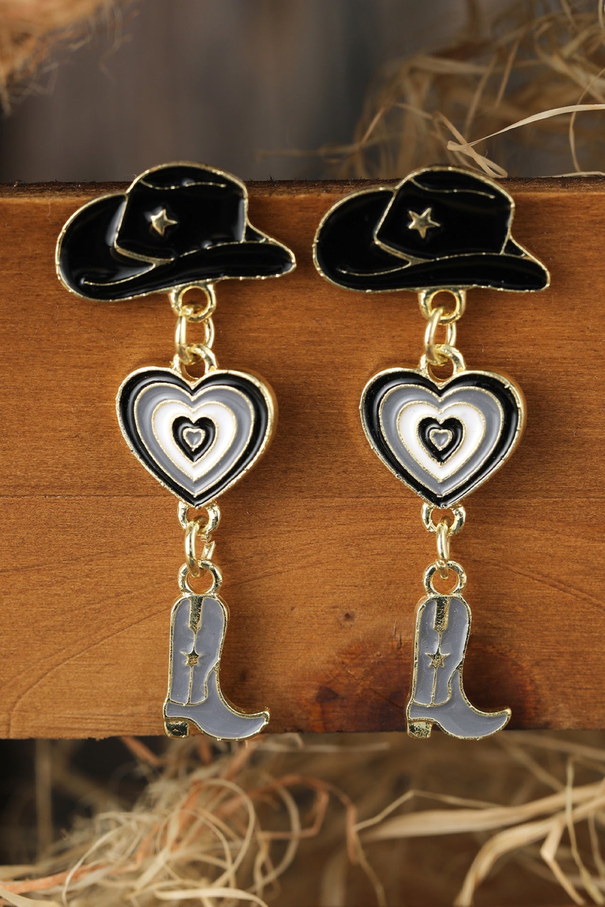 Black Cowboy Hat And Boots Earrings