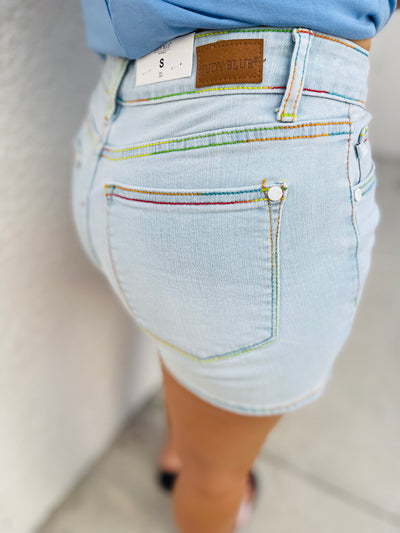 Judy Blue - Marley Mid Rise Rainbow Thread Shorts